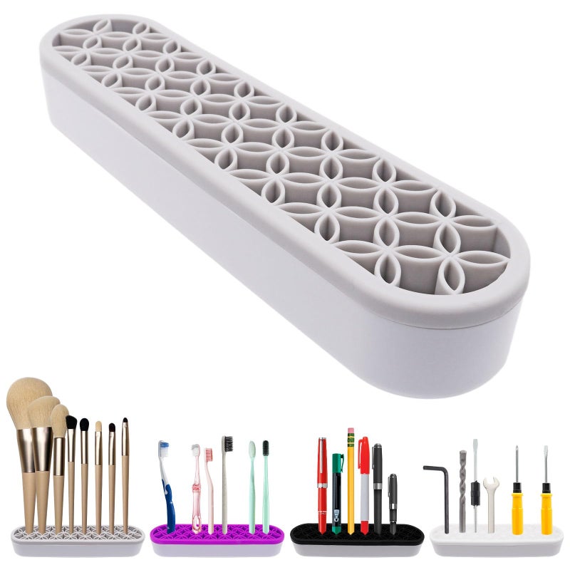Gdfymi 2Pcs Grey Silicone Makeup Brush Holder Stand Makeup Brush Storage Make Up Brushes Holder Organizer For Painting Pen Brushes Nail Clippers Drill Pens Ruler Sewing Craft Tools - Image 1